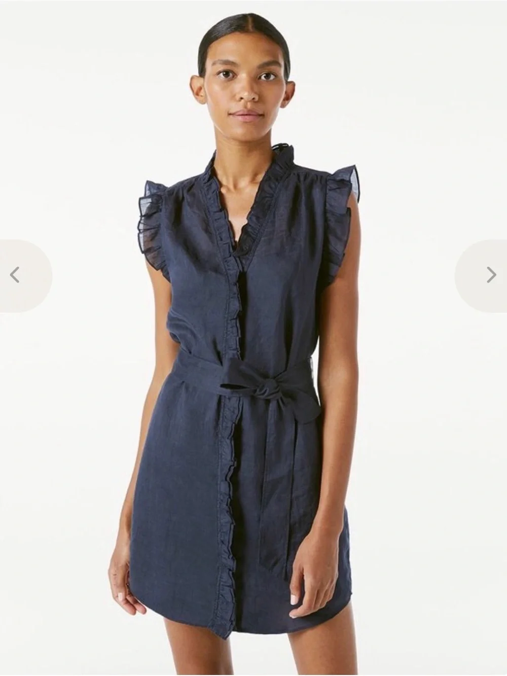Frame Denim black Ruffle-Trim Tie-Waist Mini Dress with removable slip - Picture 1 of 5
